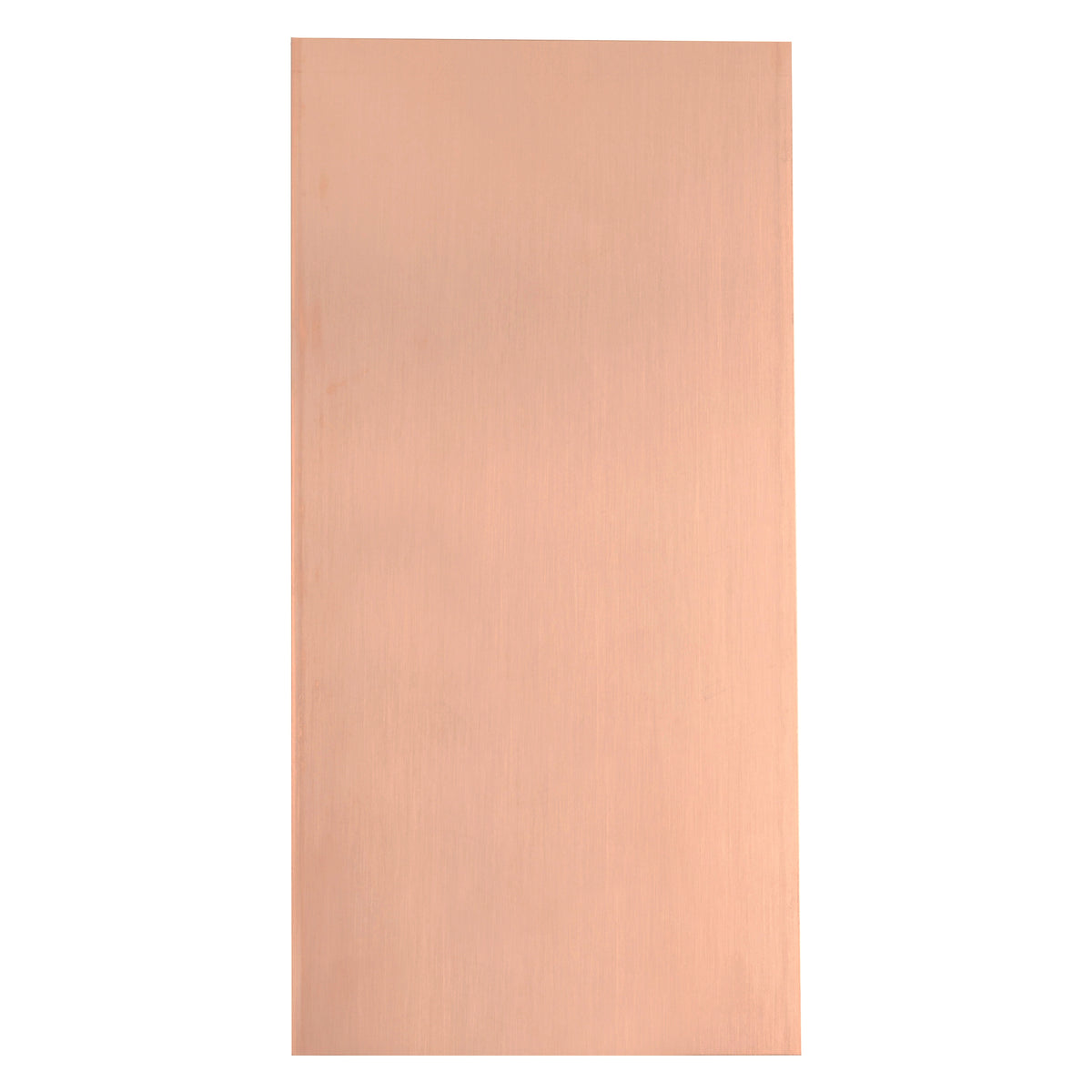 Rectangular piece of copper metal on a white background