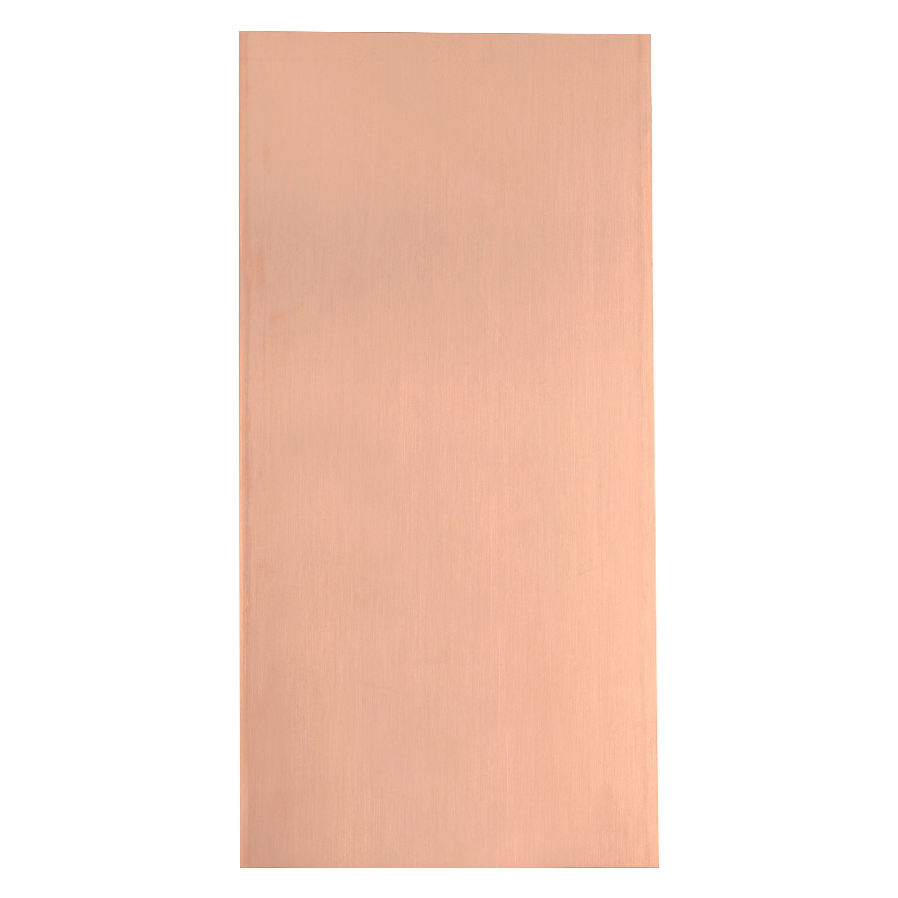Rectangular piece of copper metal on a white background