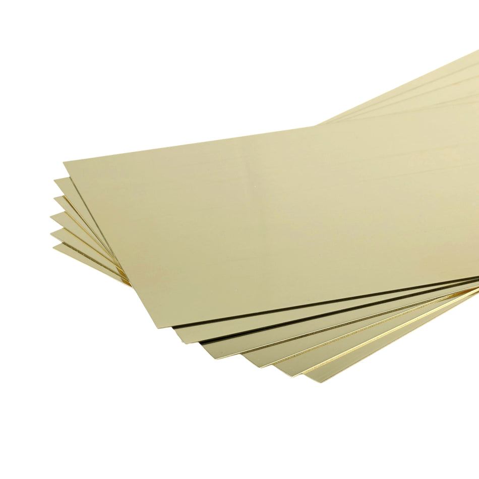 Brass Sheet: 0.016" Thick 4" Wide x 10" Long (6 Pieces)