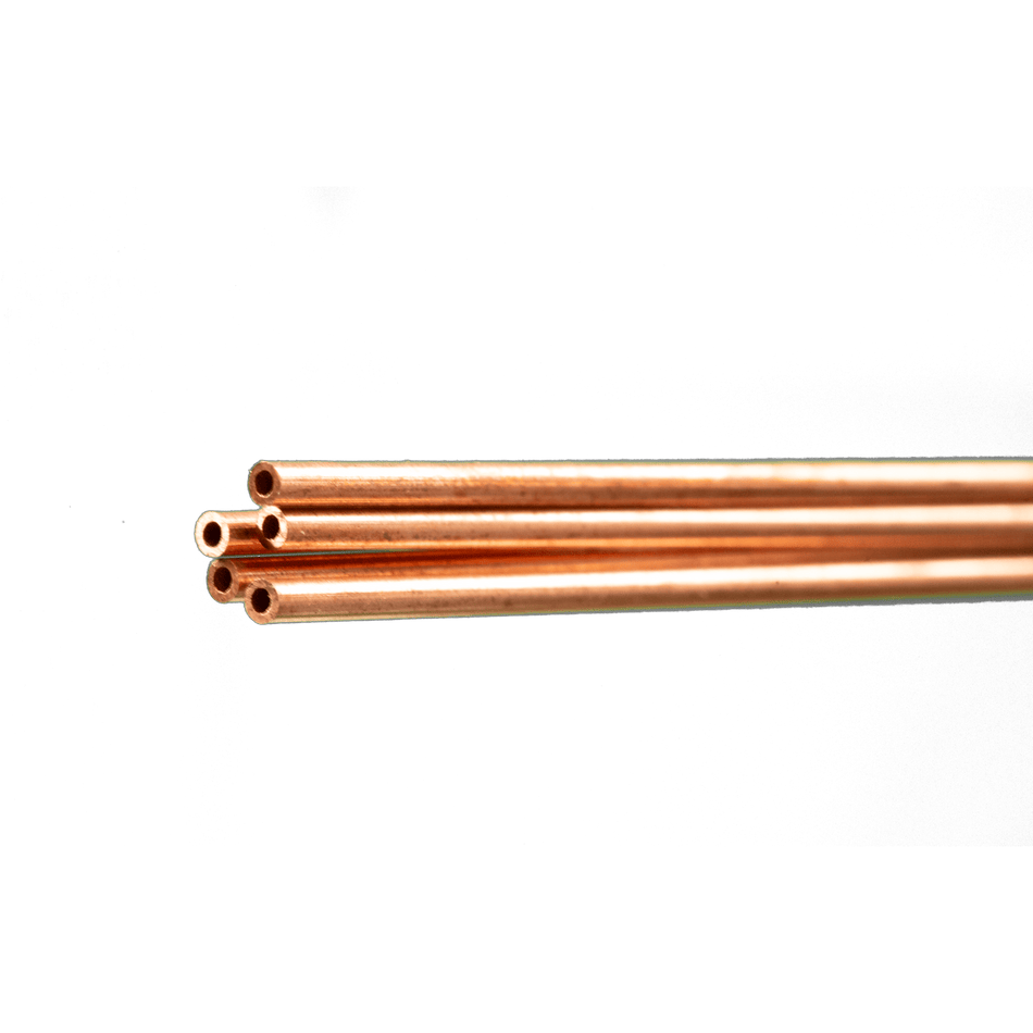 Round Copper Tube: 2mm OD x 0.36mm Wall x 1 Meter Long (5 Pieces)