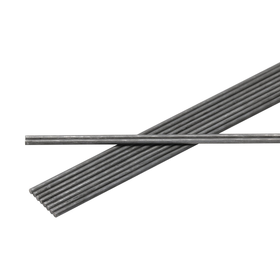 10 metal rods stacked on a white background