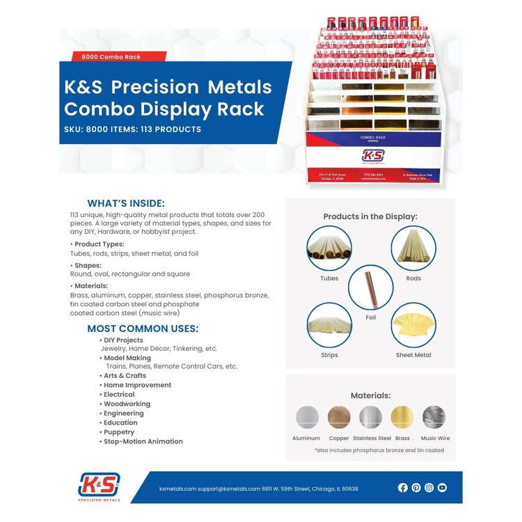 Combo Display Rack | Brass, Aluminum, Copper, & Stainless Steel Center ...