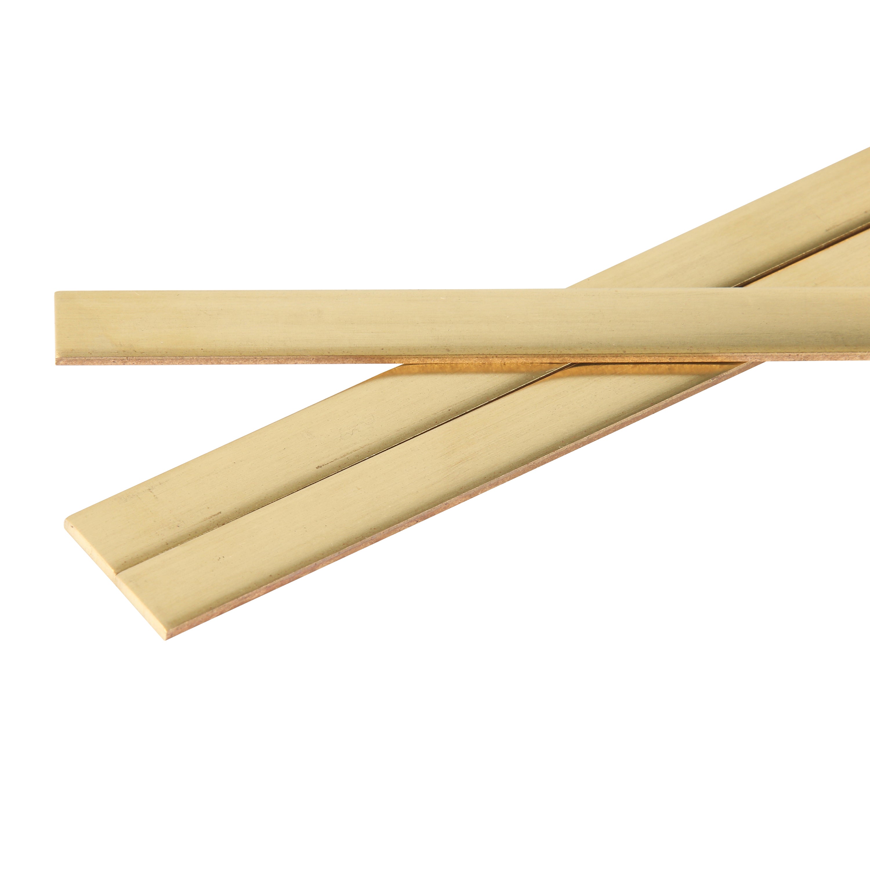 Three Brass Strips on a white background