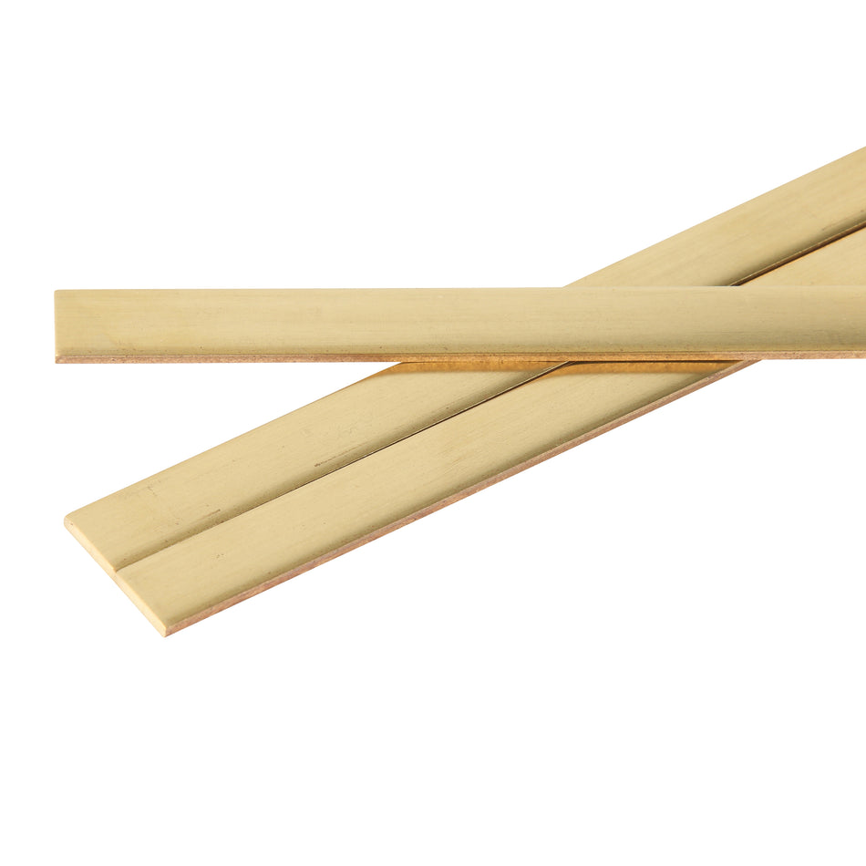 Three Brass Strips on a white background
