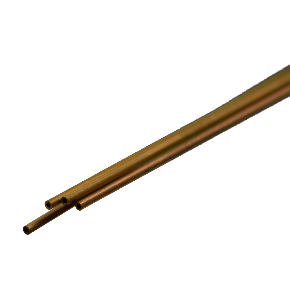 Round Brass Tube: 1mm OD x 0.225mm Wall x 300mm Long (4 Pieces)